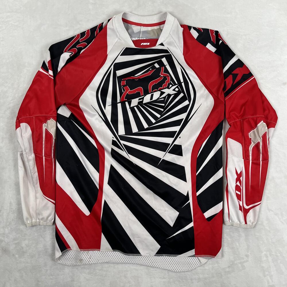 Fox Racing Jersey Shirt Mens M Red White Black Long Sleeve MX Motocross Mesh